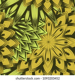 Seamless floral background. Tracery handmade nature ethnic fabric backdrop pattern with flowers. Textile design texture. Decorative color art. Vector
