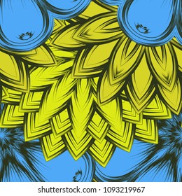 Seamless floral background. Tracery handmade nature ethnic fabric backdrop pattern with flowers. Textile design texture. Decorative color art. Vector