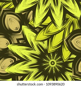 Seamless floral background. Tracery handmade nature ethnic fabric backdrop pattern with flowers. Textile design texture. Decorative color art. Vector