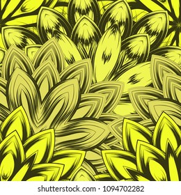 Seamless floral background. Tracery handmade nature ethnic fabric backdrop pattern with flowers. Textile design texture. Decorative color art. Vector