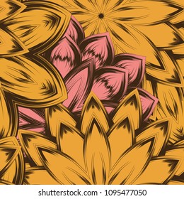 Seamless floral background. Tracery handmade nature ethnic fabric backdrop pattern with flowers. Textile design texture. Decorative color art. Vector