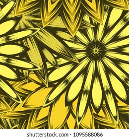 Seamless floral background. Tracery handmade nature ethnic fabric backdrop pattern with flowers. Textile design texture. Decorative color art. Vector