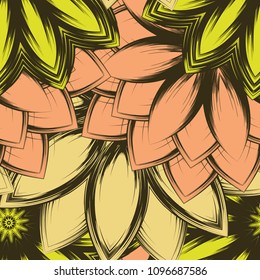 Seamless floral background. Tracery handmade nature ethnic fabric backdrop pattern with flowers. Textile design texture. Decorative color art. Vector