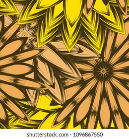 Seamless floral background. Tracery handmade nature ethnic fabric backdrop pattern with flowers. Textile design texture. Decorative color art. Vector