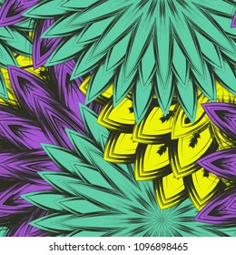 Seamless floral background. Tracery handmade nature ethnic fabric backdrop pattern with flowers. Textile design texture. Decorative color art. Vector