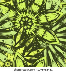 Seamless floral background. Tracery handmade nature ethnic fabric backdrop pattern with flowers. Textile design texture. Decorative color art. Vector