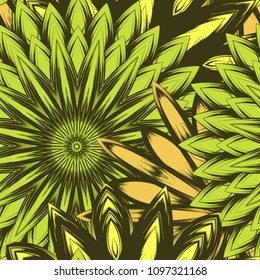 Seamless floral background. Tracery handmade nature ethnic fabric backdrop pattern with flowers. Textile design texture. Decorative color art. Vector