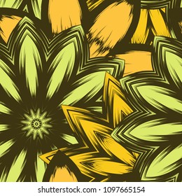 Seamless floral background. Tracery handmade nature ethnic fabric backdrop pattern with flowers. Textile design texture. Decorative color art. Vector