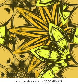 Seamless floral background. Tracery handmade nature ethnic fabric backdrop pattern with flowers. Textile design texture. Decorative color art. Vector