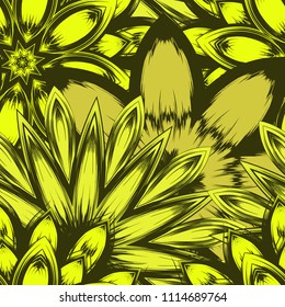 Seamless floral background. Tracery handmade nature ethnic fabric backdrop pattern with flowers. Textile design texture. Decorative color art. Vector
