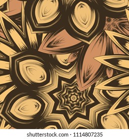 Seamless floral background. Tracery handmade nature ethnic fabric backdrop pattern with flowers. Textile design texture. Decorative color art. Vector