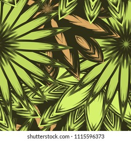 Seamless floral background. Tracery handmade nature ethnic fabric backdrop pattern with flowers. Textile design texture. Decorative color art. Vector