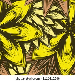 Seamless floral background. Tracery handmade nature ethnic fabric backdrop pattern with flowers. Textile design texture. Decorative color art. Vector