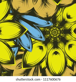 Seamless floral background. Tracery handmade nature ethnic fabric backdrop pattern with flowers. Textile design texture. Decorative color art. Vector
