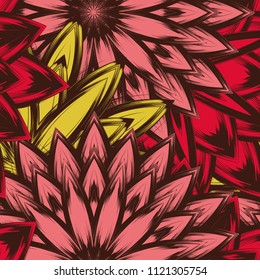 Seamless floral background. Tracery handmade nature ethnic fabric backdrop pattern with flowers. Textile design texture. Decorative color art. Vector