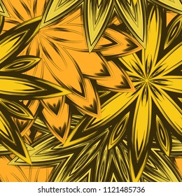 Seamless floral background. Tracery handmade nature ethnic fabric backdrop pattern with flowers. Textile design texture. Decorative color art. Vector