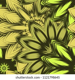 Seamless floral background. Tracery handmade nature ethnic fabric backdrop pattern with flowers. Textile design texture. Decorative color art. Vector