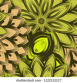 Seamless floral background. Tracery handmade nature ethnic fabric backdrop pattern with flowers. Textile design texture. Decorative color art. Vector