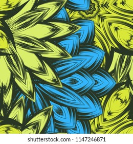 Seamless floral background. Tracery handmade nature ethnic fabric backdrop pattern with flowers. Textile design texture. Decorative color art. Vector