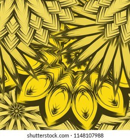 Seamless floral background. Tracery handmade nature ethnic fabric backdrop pattern with flowers. Textile design texture. Decorative color art. Vector