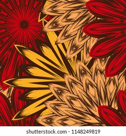 Seamless floral background. Tracery handmade nature ethnic fabric backdrop pattern with flowers. Textile design texture. Decorative color art. Vector