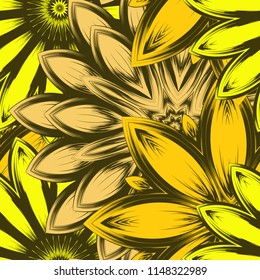 Seamless floral background. Tracery handmade nature ethnic fabric backdrop pattern with flowers. Textile design texture. Decorative color art. Vector