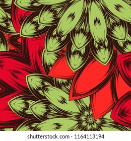 Seamless floral background. Tracery handmade nature ethnic fabric backdrop pattern with flowers. Textile design texture. Decorative color art. Vector