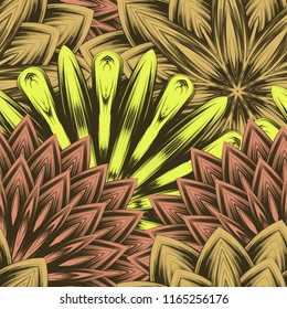 Seamless floral background. Tracery handmade nature ethnic fabric backdrop pattern with flowers. Textile design texture. Decorative color art. Vector