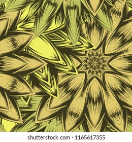 Seamless floral background. Tracery handmade nature ethnic fabric backdrop pattern with flowers. Textile design texture. Decorative color art. Vector