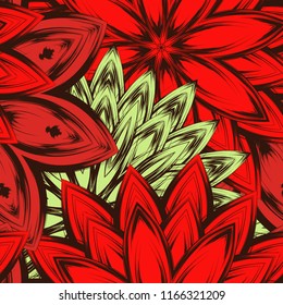 Seamless floral background. Tracery handmade nature ethnic fabric backdrop pattern with flowers. Textile design texture. Decorative color art. Vector