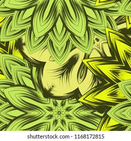 Seamless floral background. Tracery handmade nature ethnic fabric backdrop pattern with flowers. Textile design texture. Decorative color art. Vector