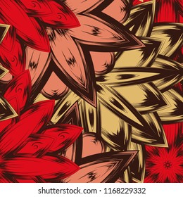 Seamless floral background. Tracery handmade nature ethnic fabric backdrop pattern with flowers. Textile design texture. Decorative color art. Vector