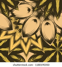 Seamless floral background. Tracery handmade nature ethnic fabric backdrop pattern with flowers. Textile design texture. Decorative color art. Vector