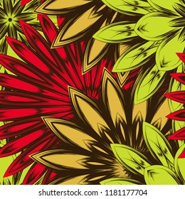 Seamless floral background. Tracery handmade nature ethnic fabric backdrop pattern with flowers. Textile design texture. Decorative color art. Vector