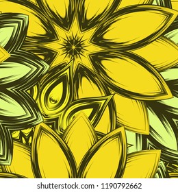 Seamless floral background. Tracery handmade nature ethnic fabric backdrop pattern with flowers. Textile design texture. Decorative color art. Vector
