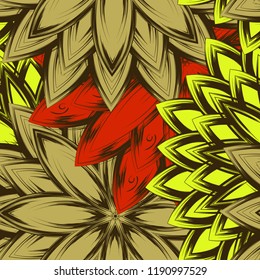 Seamless floral background. Tracery handmade nature ethnic fabric backdrop pattern with flowers. Textile design texture. Decorative color art. Vector