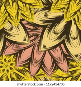 Seamless floral background. Tracery handmade nature ethnic fabric backdrop pattern with flowers. Textile design texture. Decorative color art. Vector