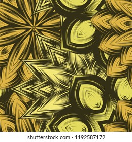 Seamless floral background. Tracery handmade nature ethnic fabric backdrop pattern with flowers. Textile design texture. Decorative color art. Vector