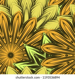 Seamless floral background. Tracery handmade nature ethnic fabric backdrop pattern with flowers. Textile design texture. Decorative color art. Vector