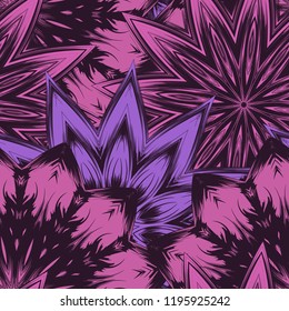 Seamless floral background. Tracery handmade nature ethnic fabric backdrop pattern with flowers. Textile design texture. Decorative color art. Vector