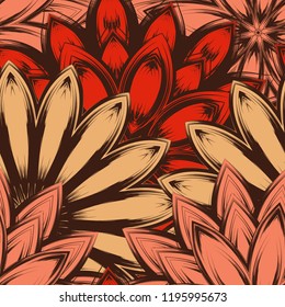 Seamless floral background. Tracery handmade nature ethnic fabric backdrop pattern with flowers. Textile design texture. Decorative color art. Vector