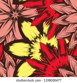 Seamless floral background. Tracery handmade nature ethnic fabric backdrop pattern with flowers. Textile design texture. Decorative color art. Vector
