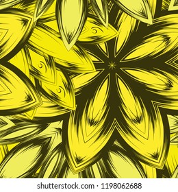 Seamless floral background. Tracery handmade nature ethnic fabric backdrop pattern with flowers. Textile design texture. Decorative color art. Vector