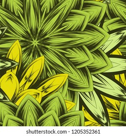 Seamless floral background. Tracery handmade nature ethnic fabric backdrop pattern with flowers. Textile design texture. Decorative color art. Vector