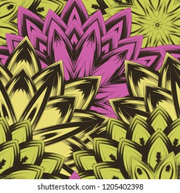 Seamless floral background. Tracery handmade nature ethnic fabric backdrop pattern with flowers. Textile design texture. Decorative color art. Vector