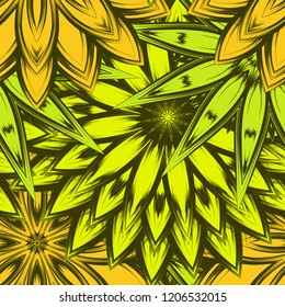 Seamless floral background. Tracery handmade nature ethnic fabric backdrop pattern with flowers. Textile design texture. Decorative color art. Vector