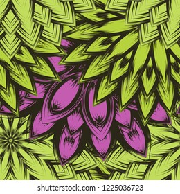 Seamless floral background. Tracery handmade nature ethnic fabric backdrop pattern with flowers. Textile design texture. Decorative color art. Vector