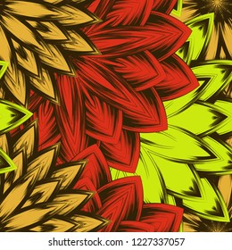 Seamless floral background. Tracery handmade nature ethnic fabric backdrop pattern with flowers. Textile design texture. Decorative color art. Vector