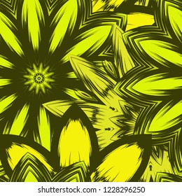 Seamless floral background. Tracery handmade nature ethnic fabric backdrop pattern with flowers. Textile design texture. Decorative color art. Vector