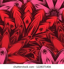 Seamless floral background. Tracery handmade nature ethnic fabric backdrop pattern with flowers. Textile design texture. Decorative color art. Vector